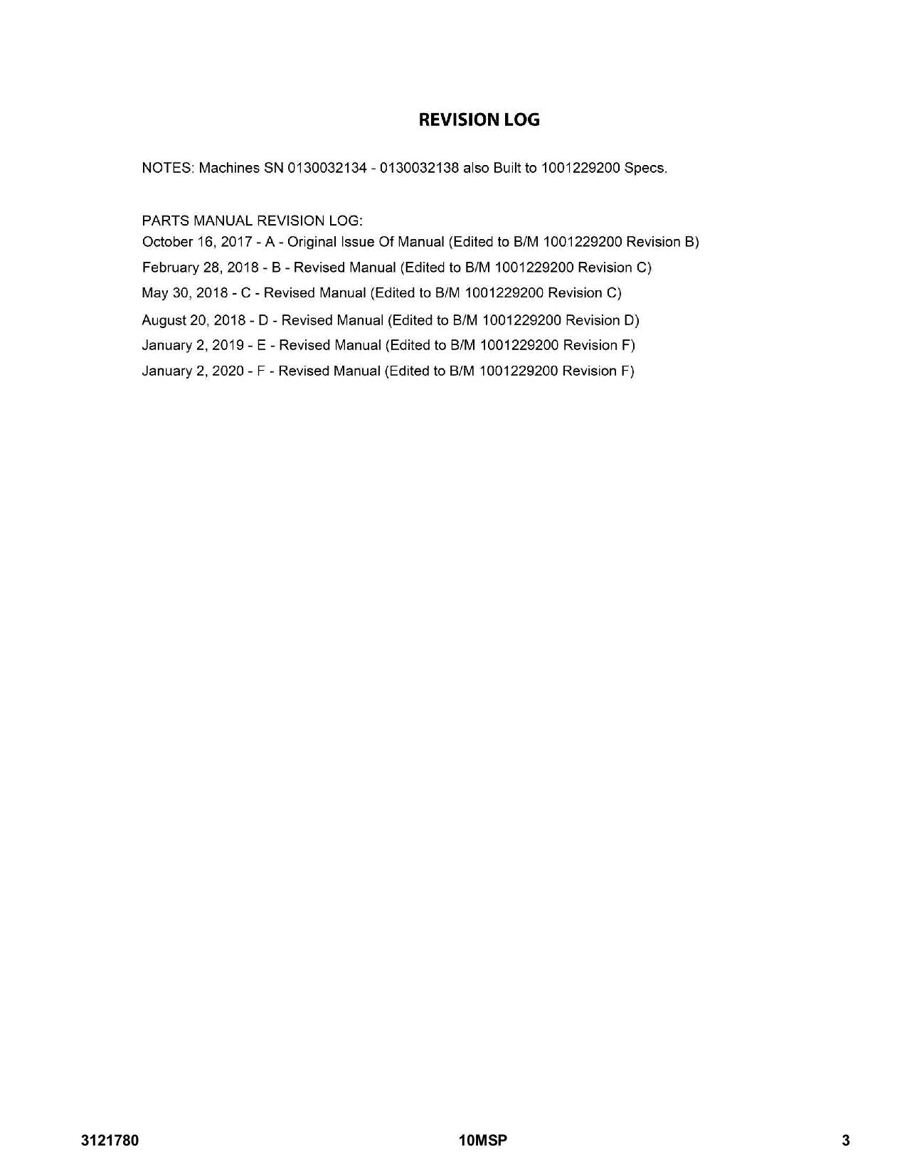 JLG 10MSP Vertical Mast Parts Catalog Manual