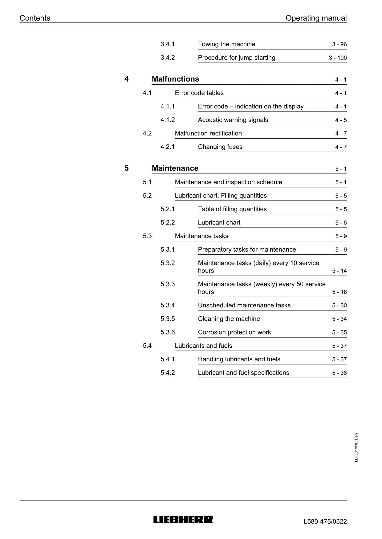 Liebherr L580 Wheel Loader Operators manual serial 0522