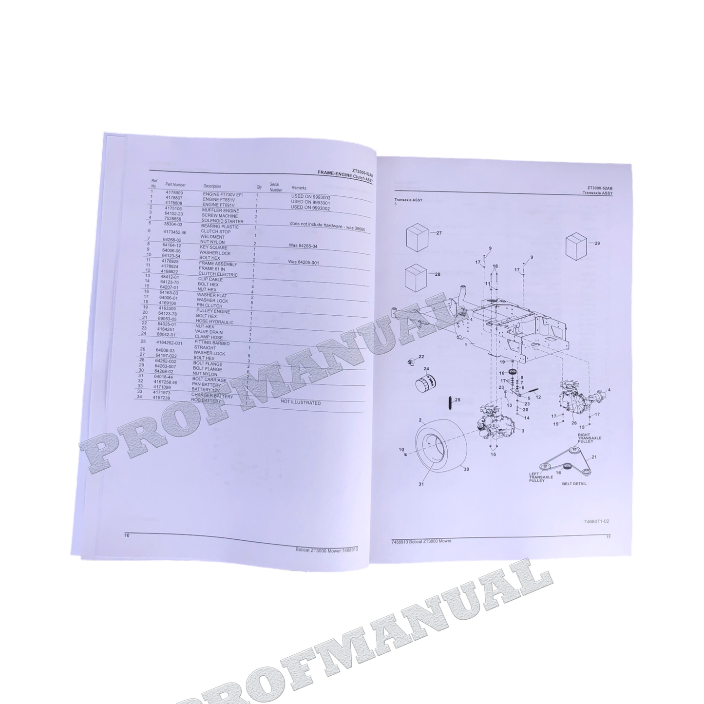 Bobcat ZT3000 Turf Mower Parts Catalog Manual 999300201627-