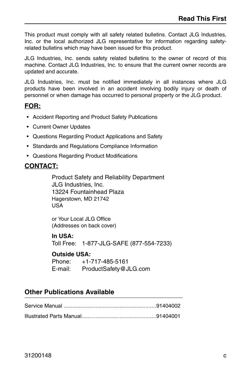 JLG G6-42P Telehandler Maintenance Operation Operators Manual