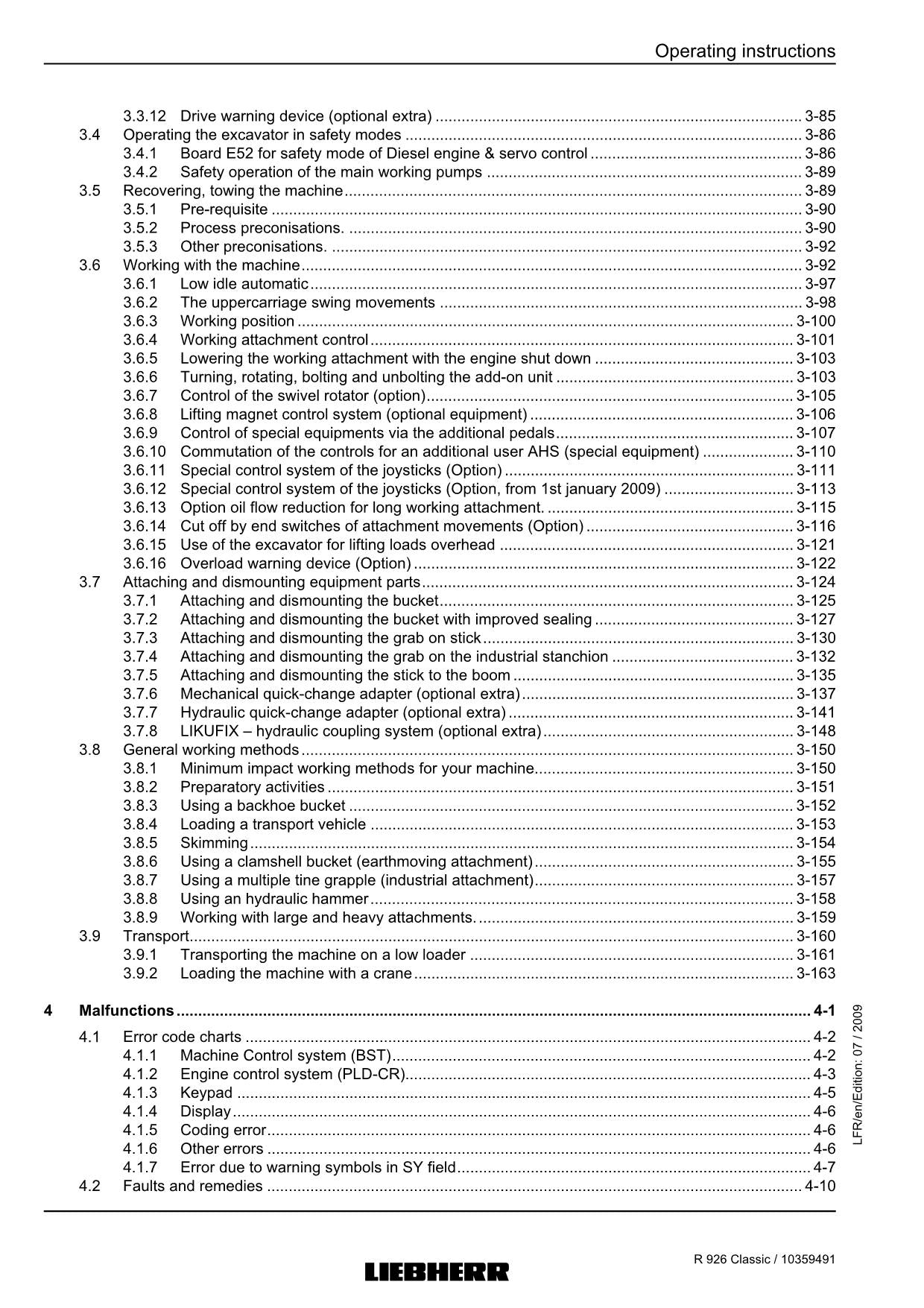 Liebherr R926 Classic Excavator Operators manual serial 17941