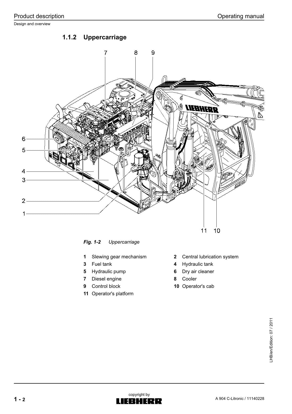 Liebherr A904 C-Litronic Excavator Operators manual serial 1005