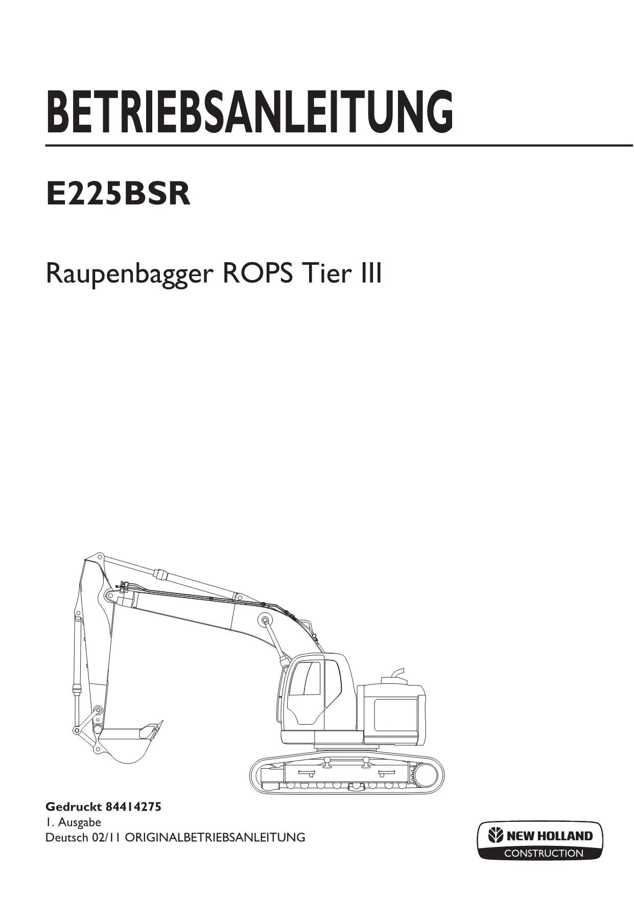 New Holland E225BSR Bagger Betriebsanleitung