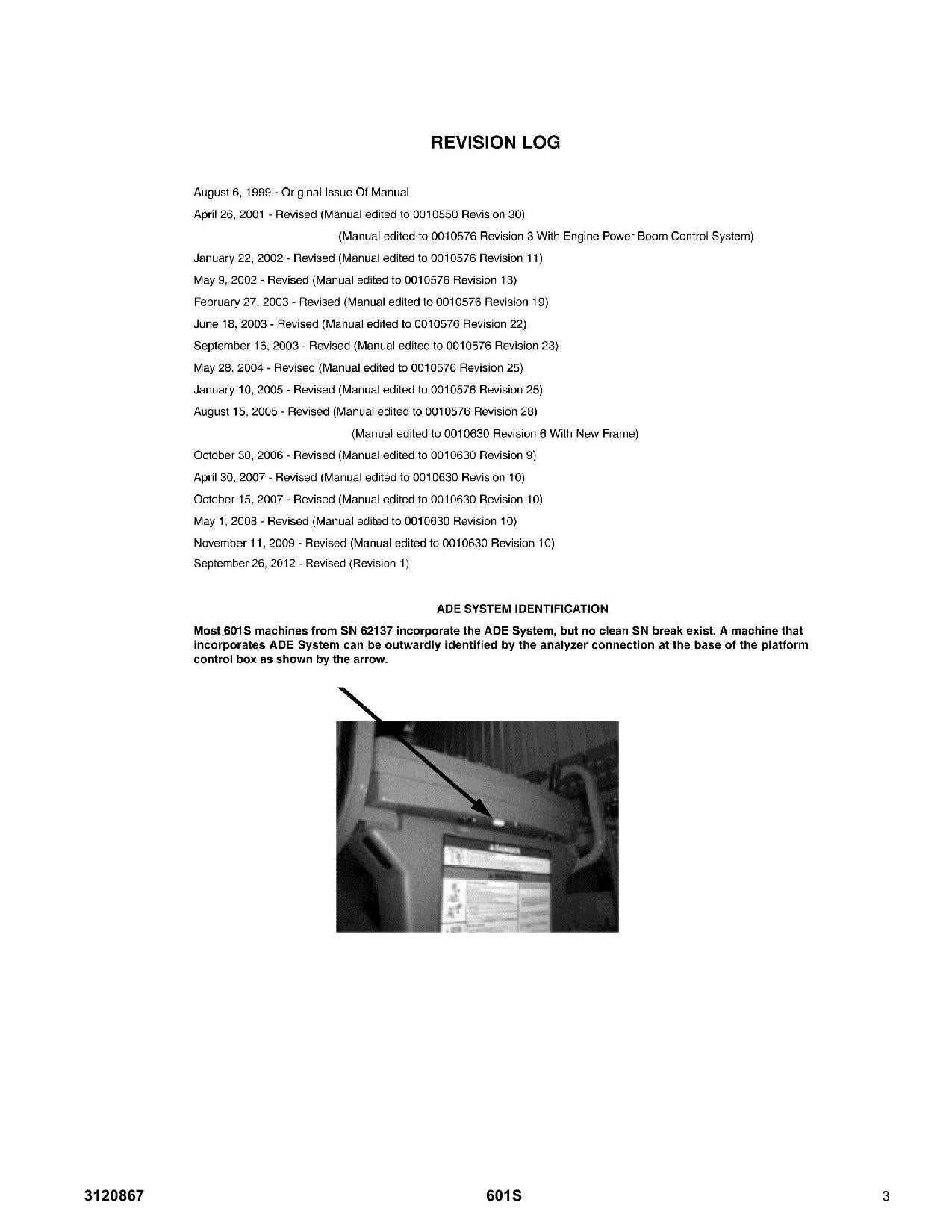 JLG 601S Boom Lift Parts Catalog Manual