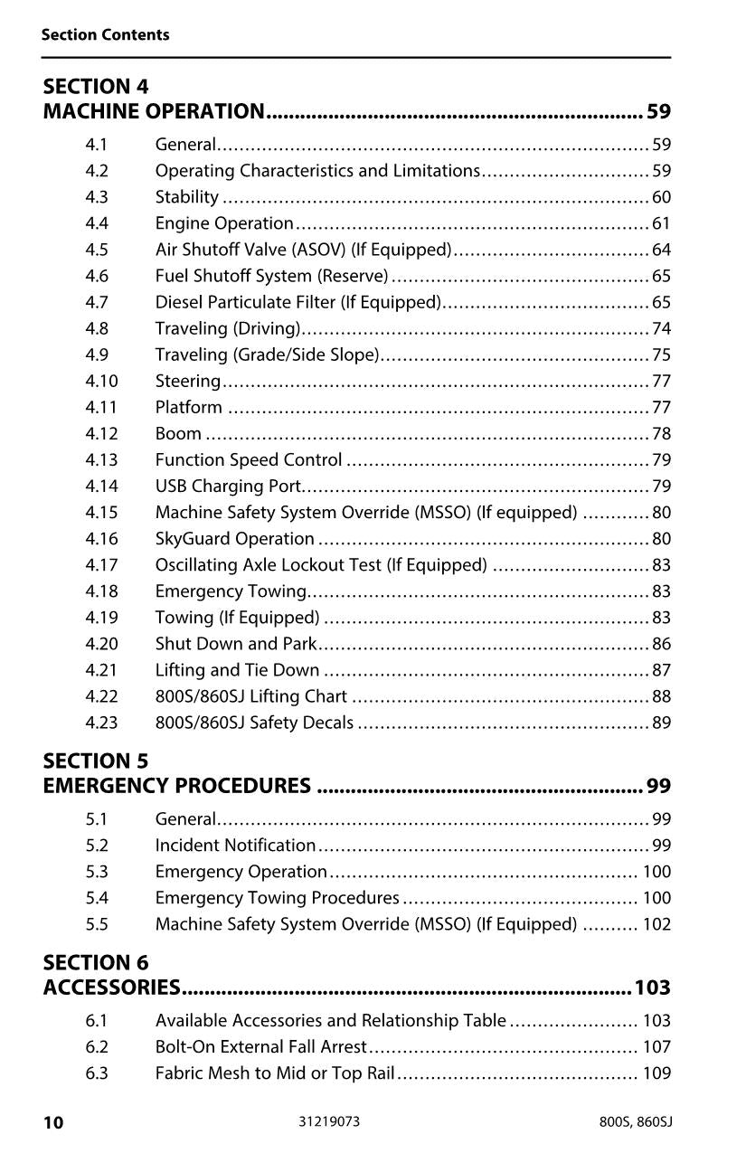 JLG 800S 860SJ Boom Lift Maintenance Operation Operators Manual 31219073