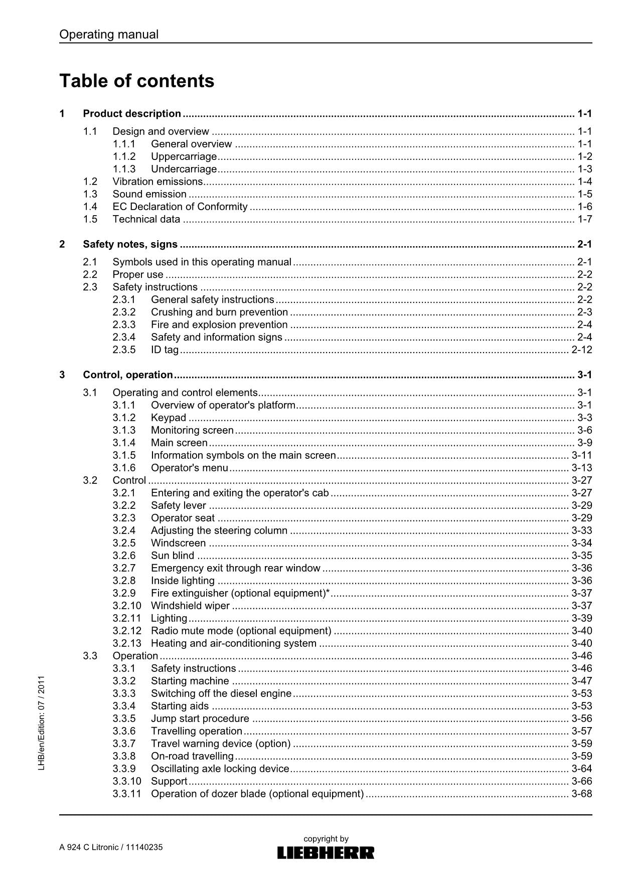 Liebherr A924 C Litronic Excavator Operators manual