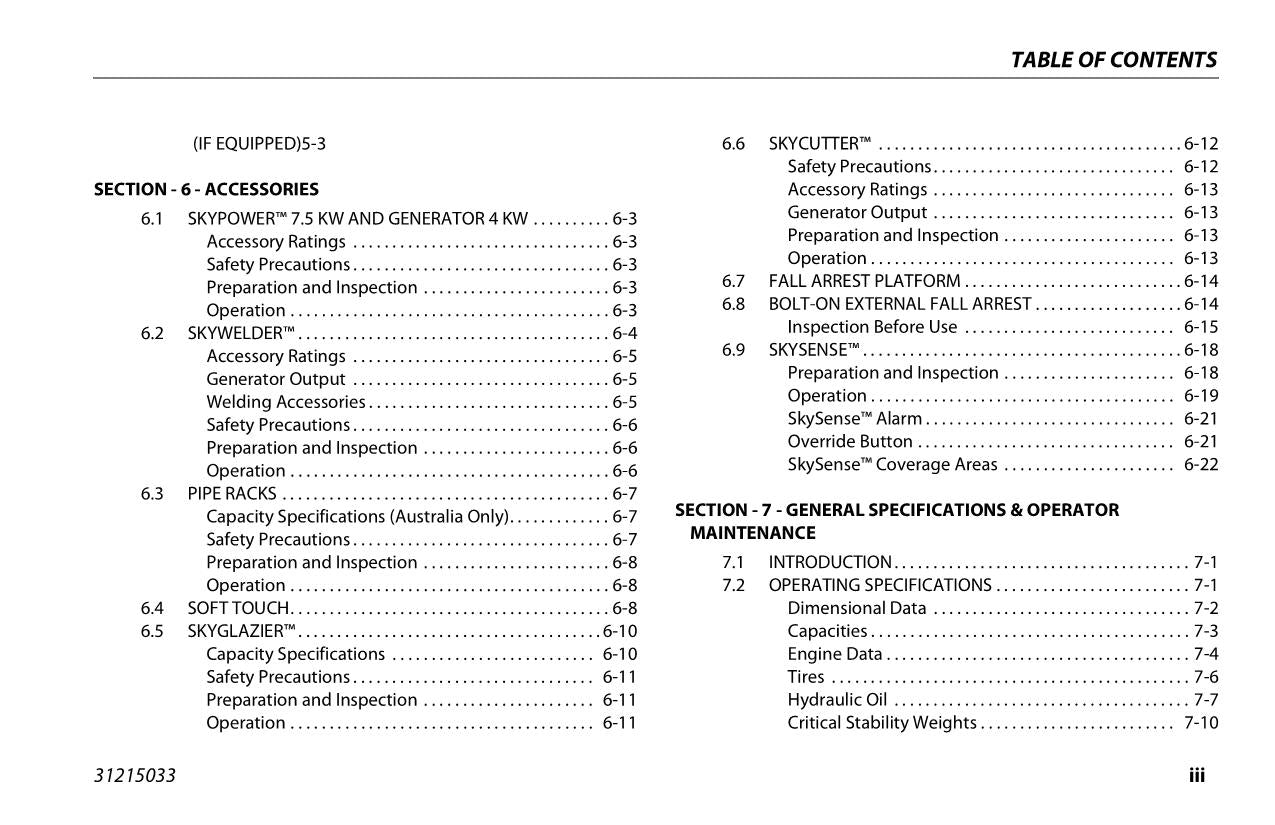 JLG 600S 660SJ Boom Lift Maintenance Operation Operators Manual 31215033