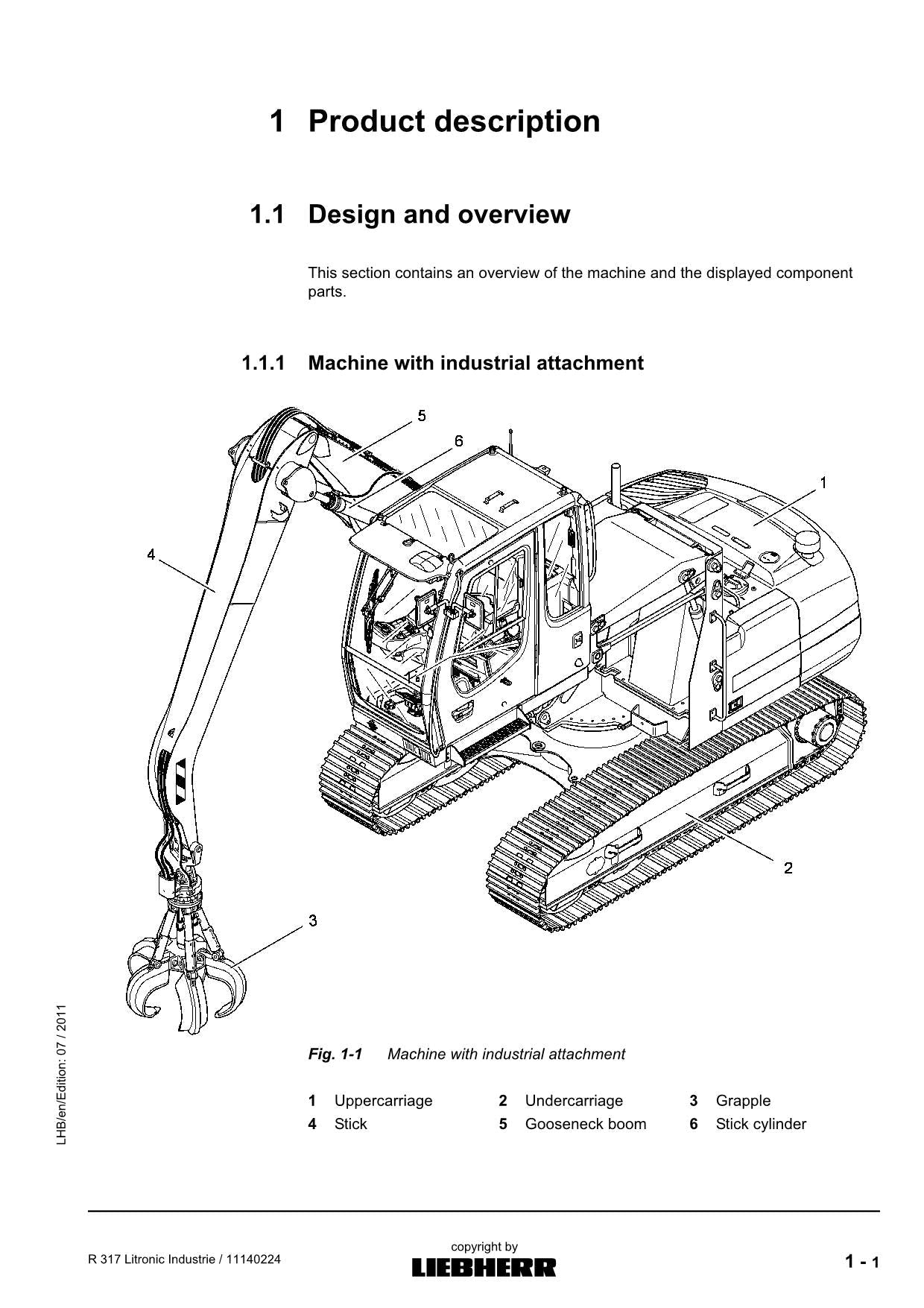 Liebherr R317 Litronic Industrie Excavator Operators manual