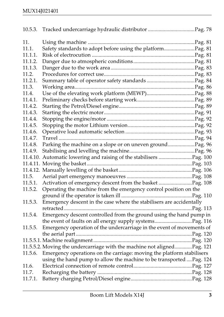 JLG X14J Compact Crawler Boom Maintenance Operation Operators Manual