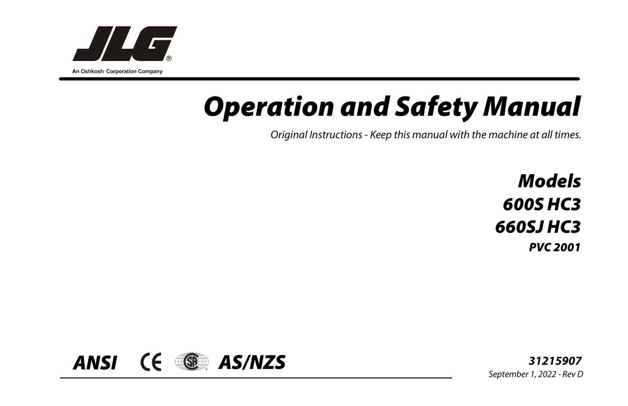 JLG 600S HC3 660SJ HC3 Boom Lift Maintenance Operation Operators Manual 31215907