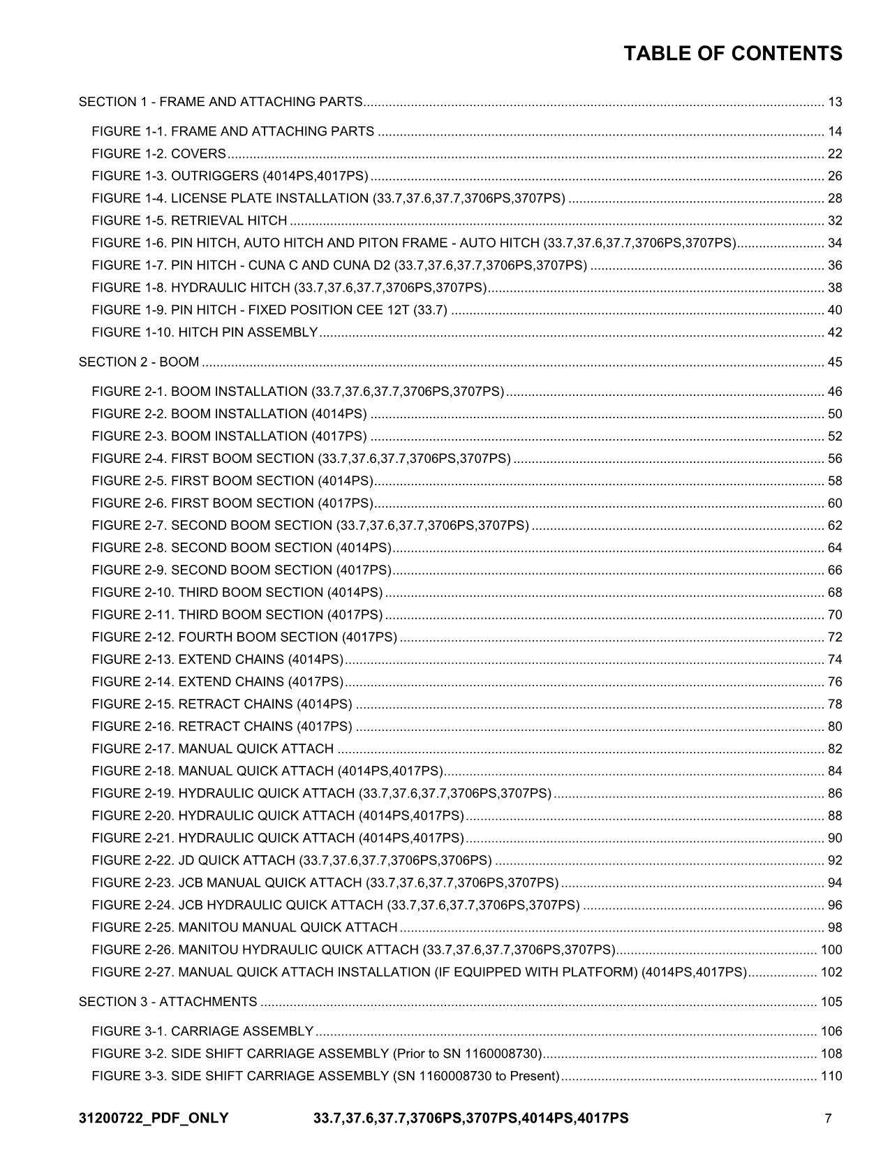 JLG 33.7 37.6 37.7 3706PS 3707PS 4014PS 4017PS Telehandler Parts Catalog Manual