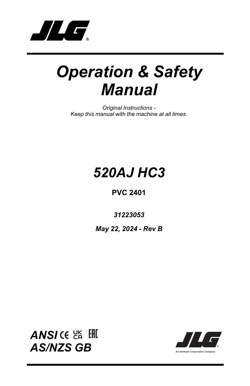 JLG 520AJ HC3 Boom Lift Maintenance Operation Operators Manual 31223053