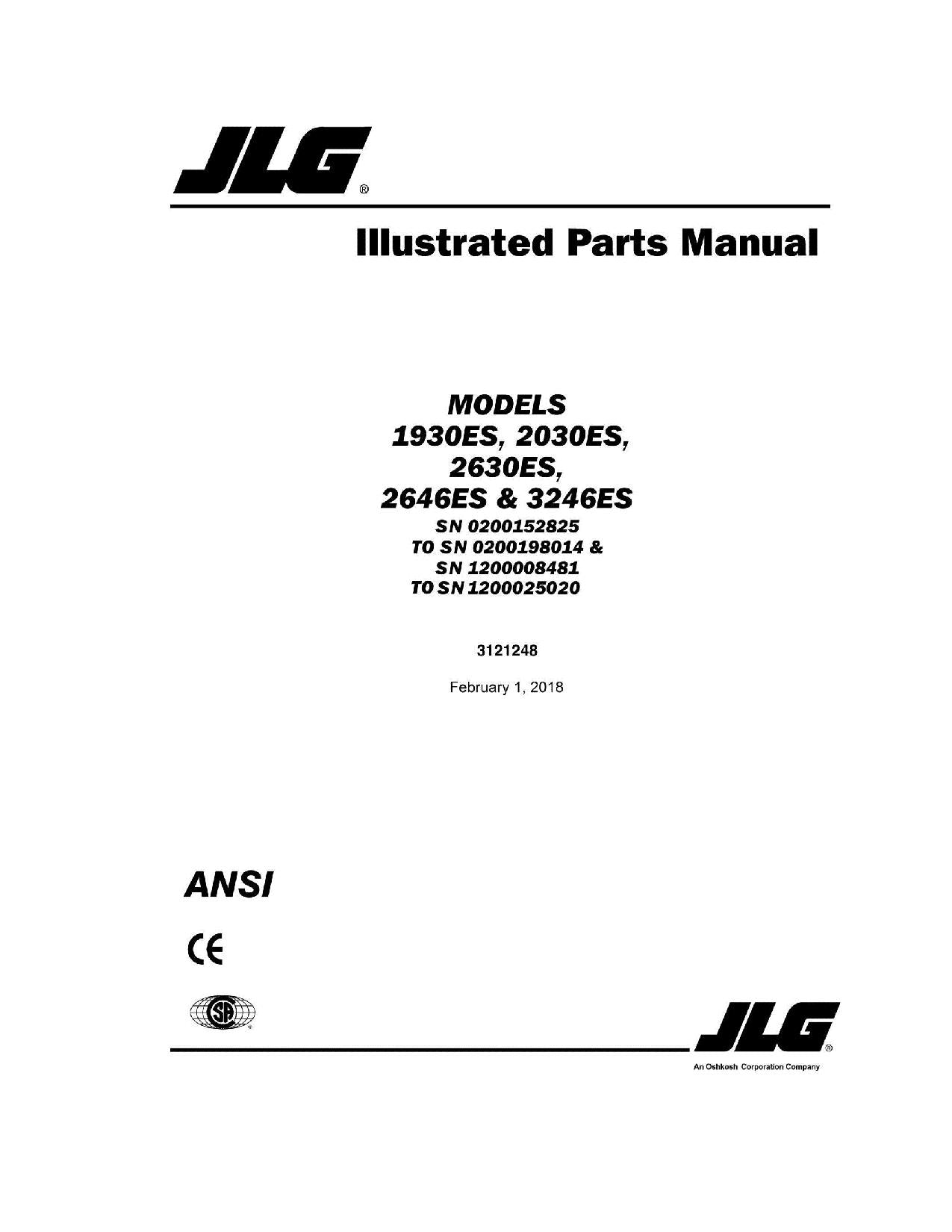 JLG 1930ES 2030ES 2630ES 2646ES 3246ES Scissor Lift Parts Catalog Manual 3121248