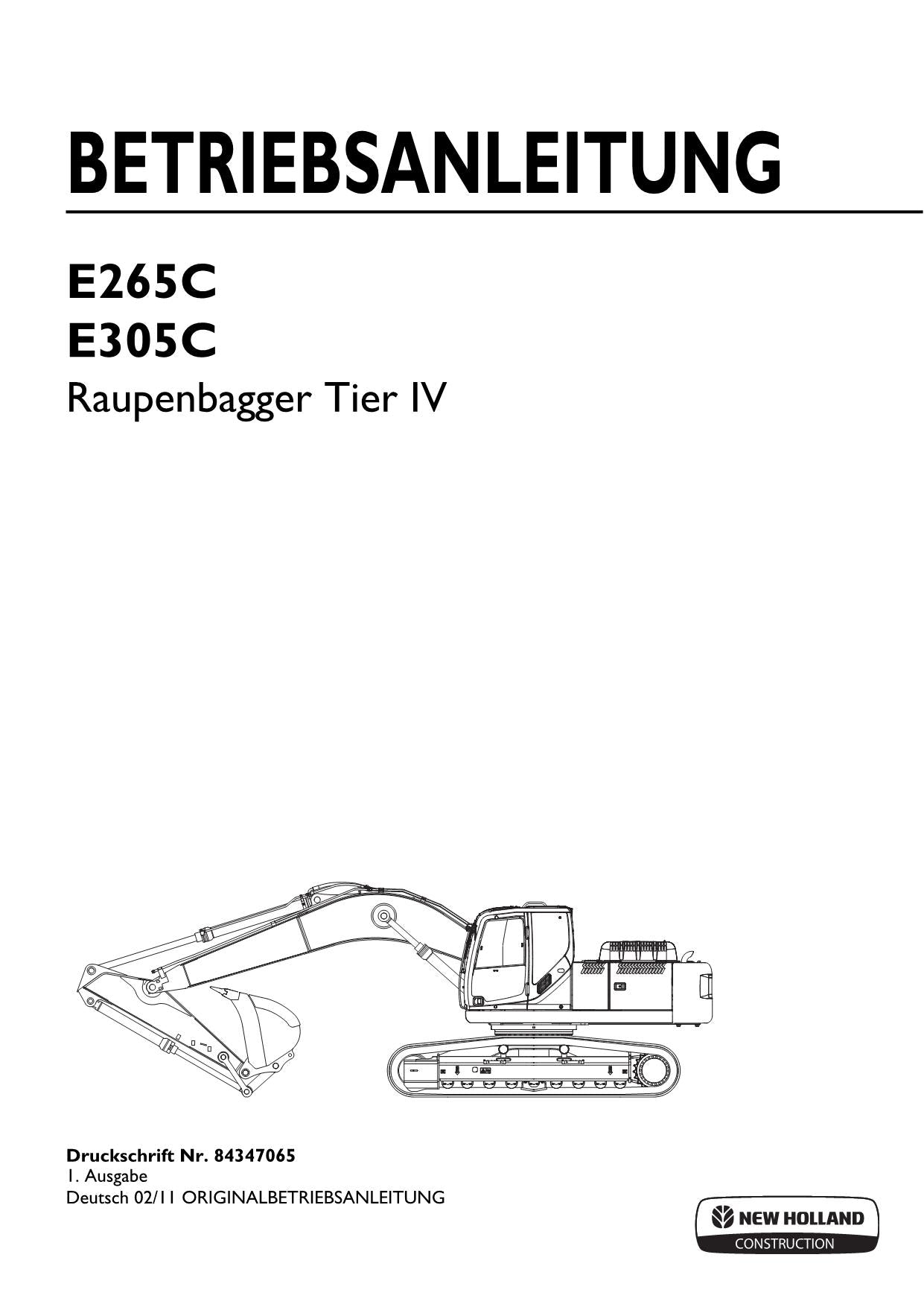 New Holland E265C E305C Bagger Betriebsanleitung