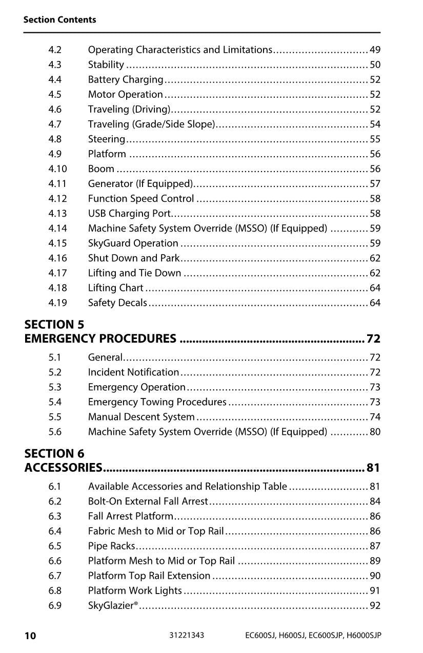 JLG EC600SJ EC600SJP H600SJ H600SJP Boom Lift Operators Manual 31221343