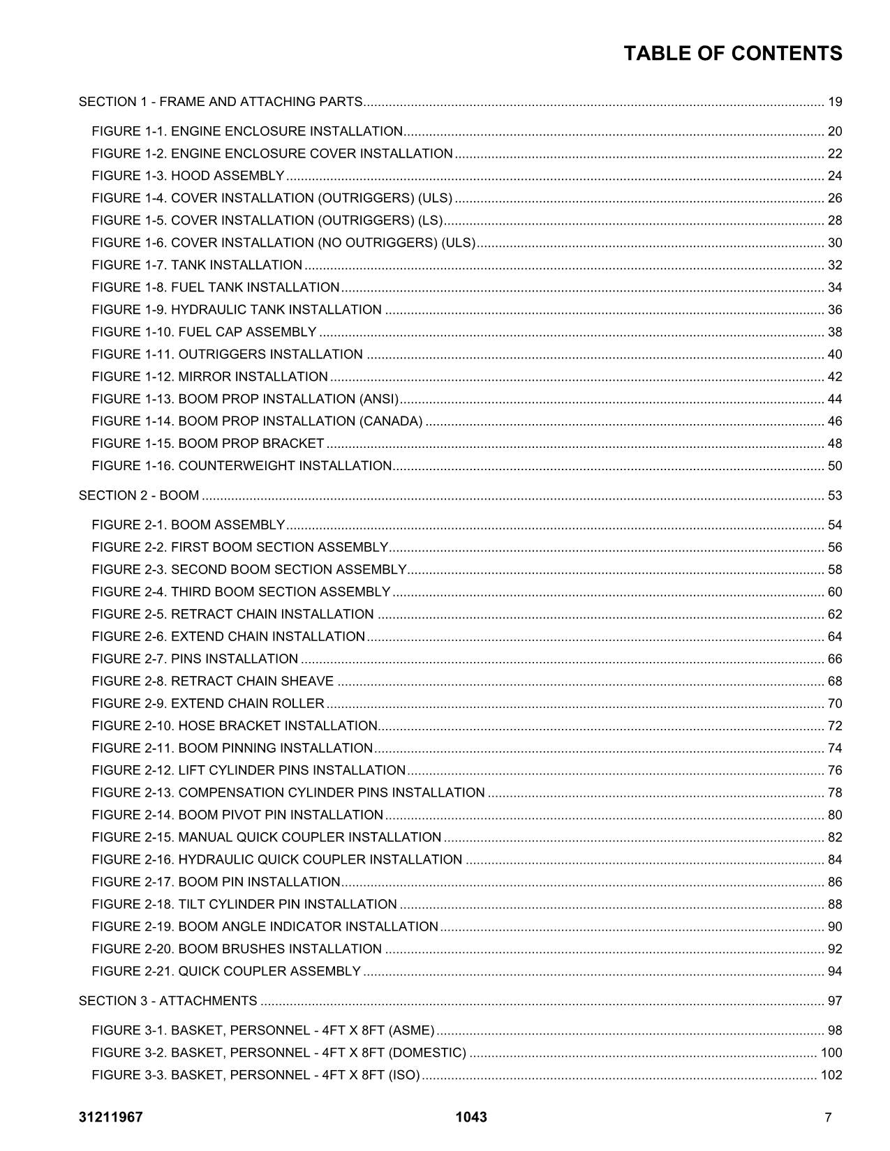 JLG 1043 Telehandler  Parts Catalog Manual