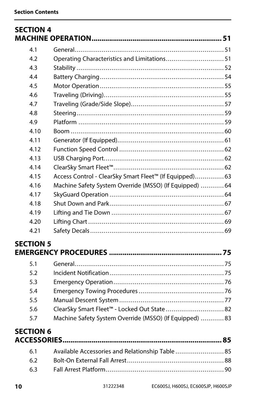 JLG EC600SJ EC600SJP H600SJ H600SJP Boom Lift Operators Manual 31222348