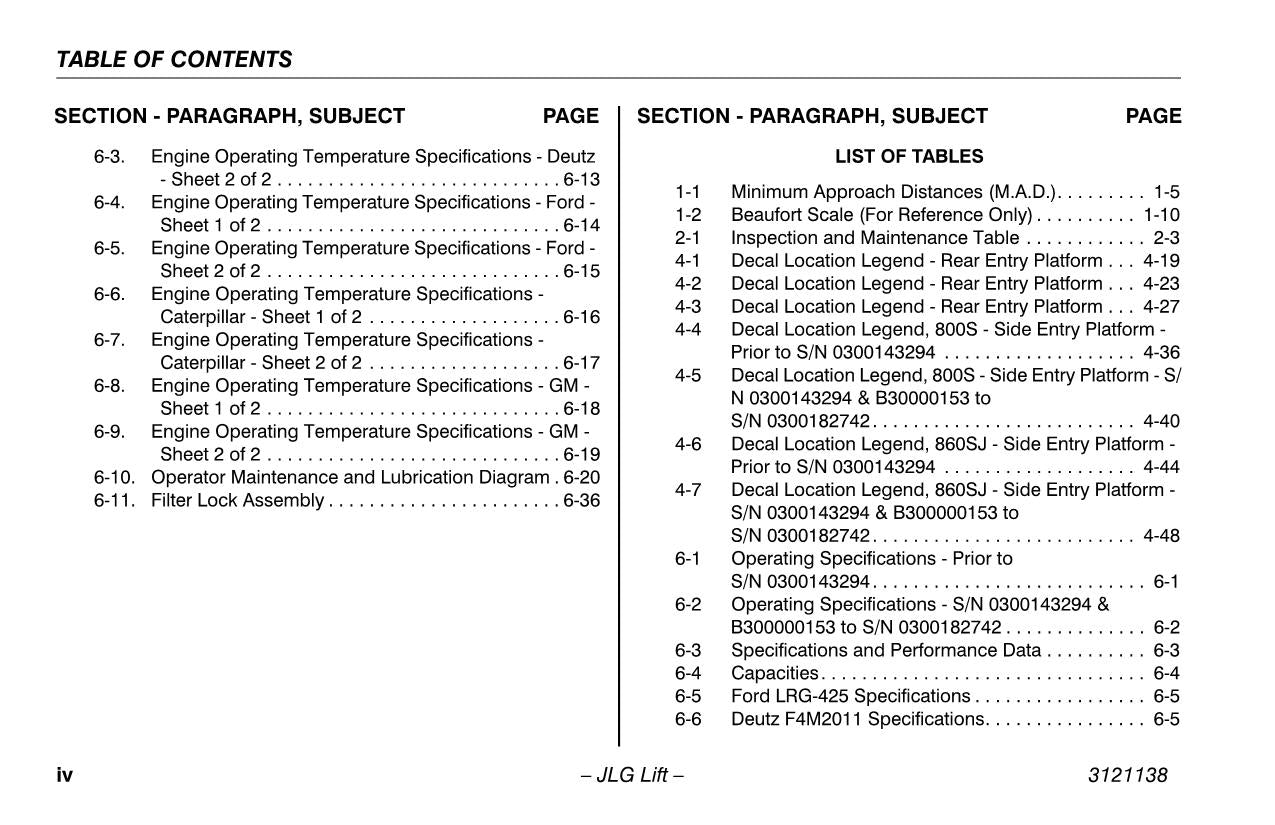 JLG 800S 860SJ Boom Lift Maintenance Operation Operators Manual 3121138