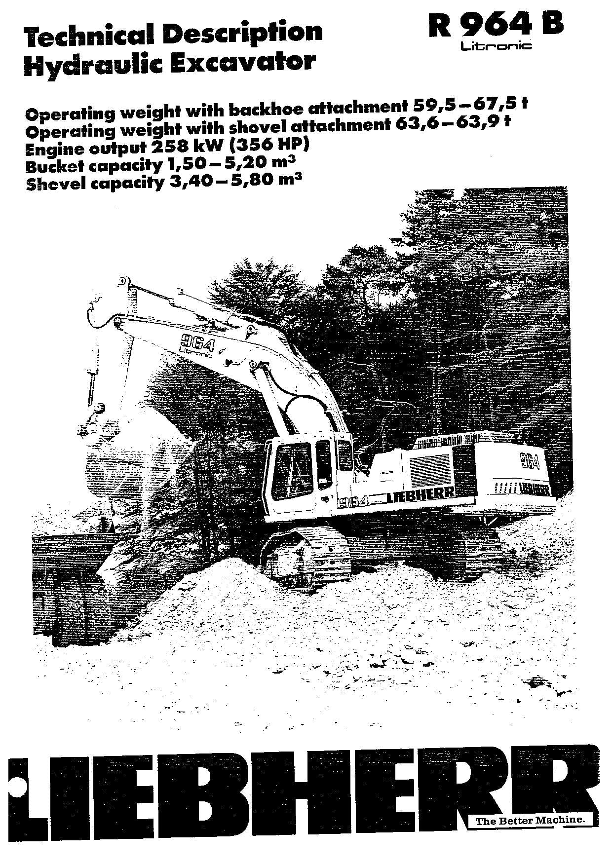 Liebherr R964 B Litronic Excavator Operators manual serial 6001