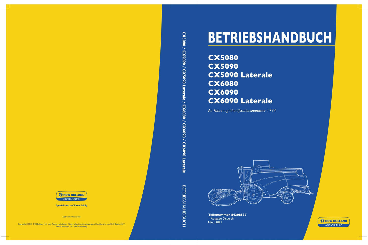 New Holland CX5080 CX5090 CX5090 Laterale Betriebsanleitung