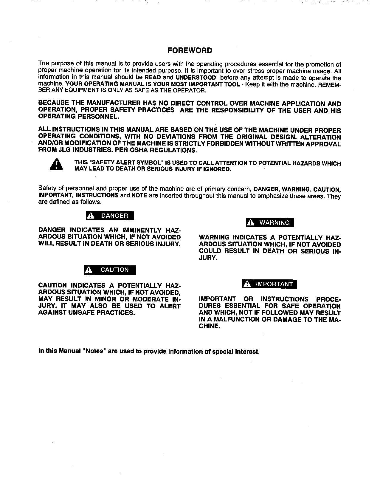 JLG 60HA Boom Lift Maintenance Operation Operators Manual