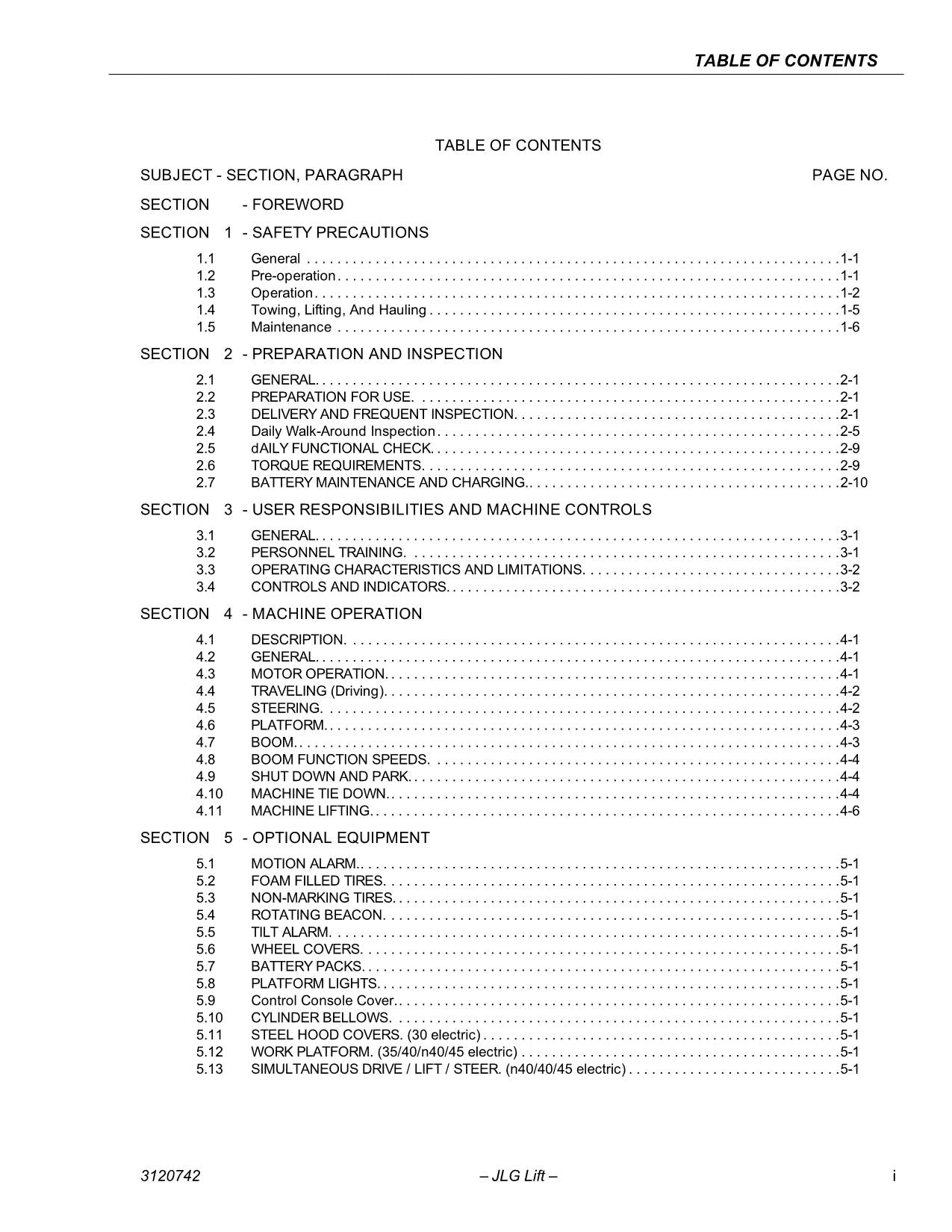 JLG 30e 35e 40e 45e n35e n40e Boom Lift Maintenance Operators Manual 3120742