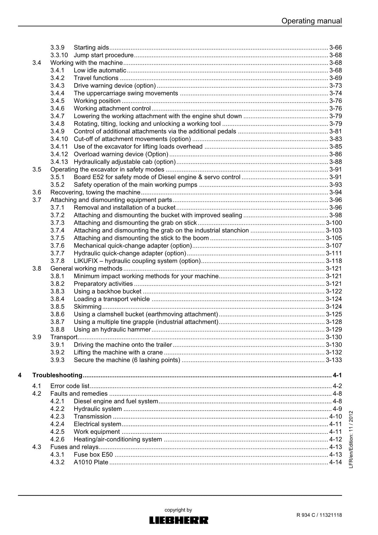 Liebherr R934 C Excavator Operators manual serial 33766