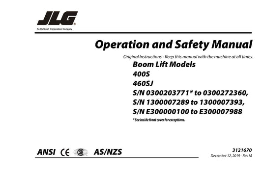 JLG 400S 460SJ Boom Lift Maintenance Operation Operators Manual 3121670