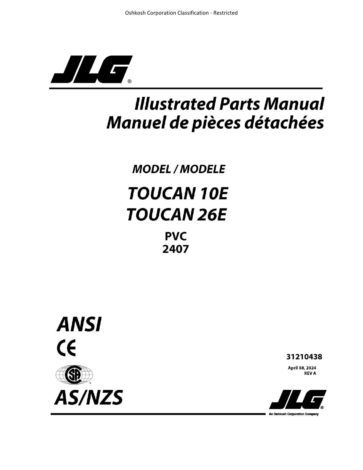 JLG  10E 26E  Vertical Lift Parts Catalog Manual