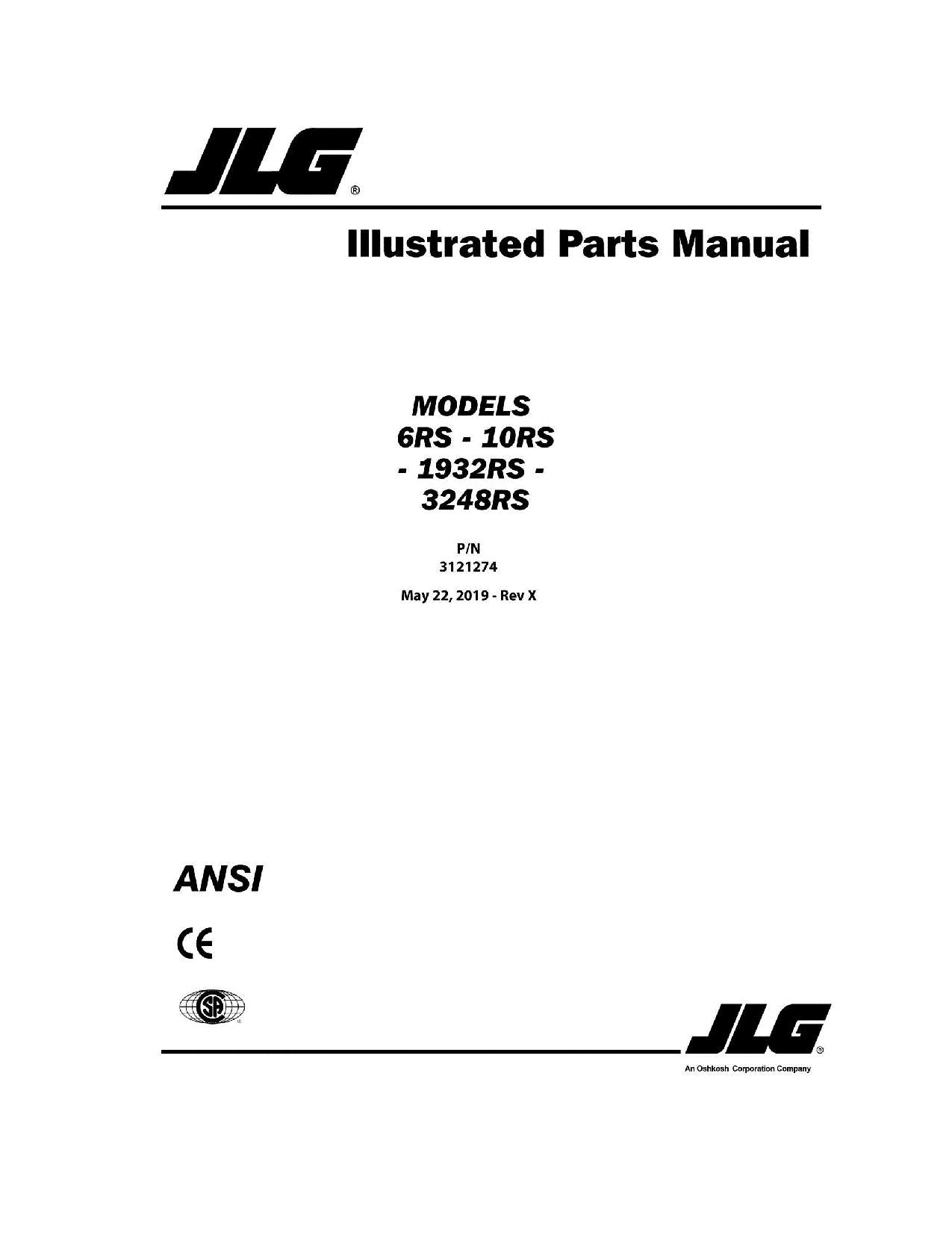 JLG 10RS 1932RS 3248RS 6RS Scissor Lift Parts Catalog Manual