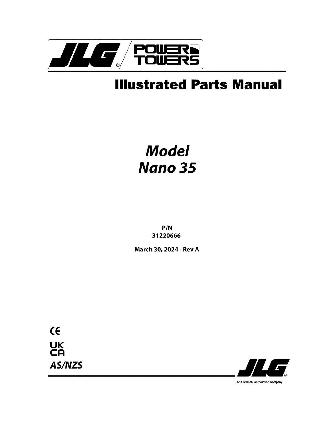 JLG POWER TOWER NANO 35 Vertical Mast Parts Catalog Manual