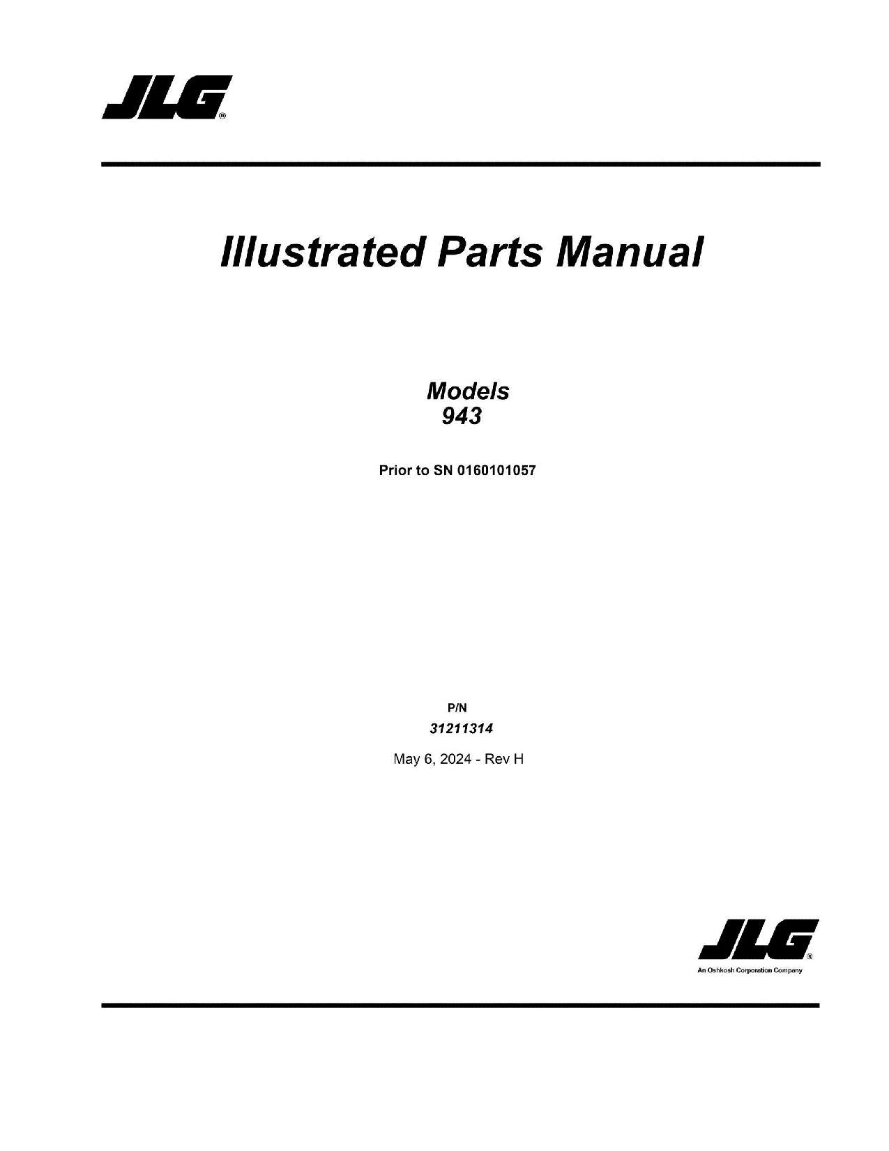 JLG 943 Telehandler Parts Catalog Manual Prior to 0160101057