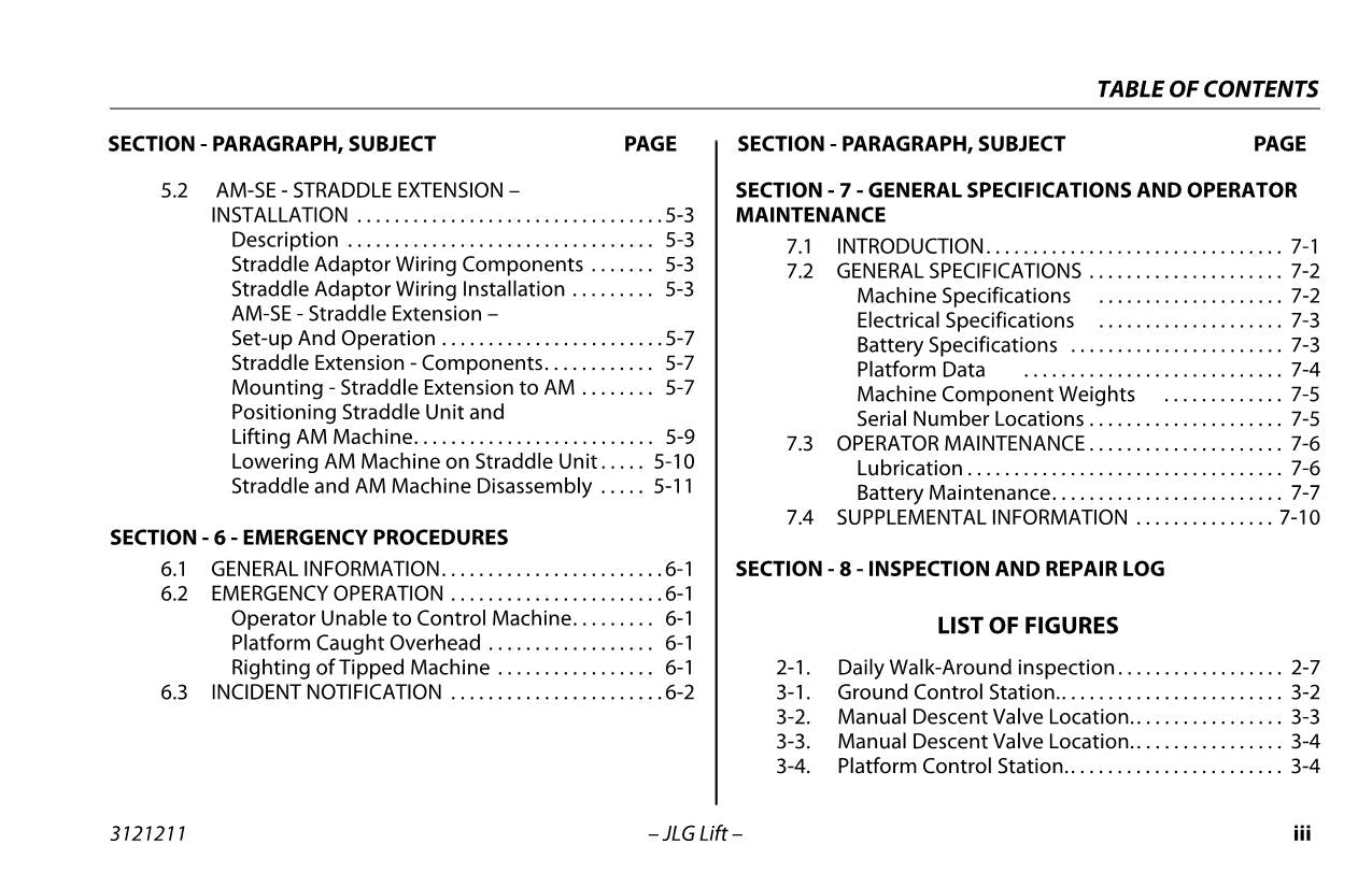 JLG 20AM 25AM 30AM 36AM 41AM Vertical Mast Operators Manual