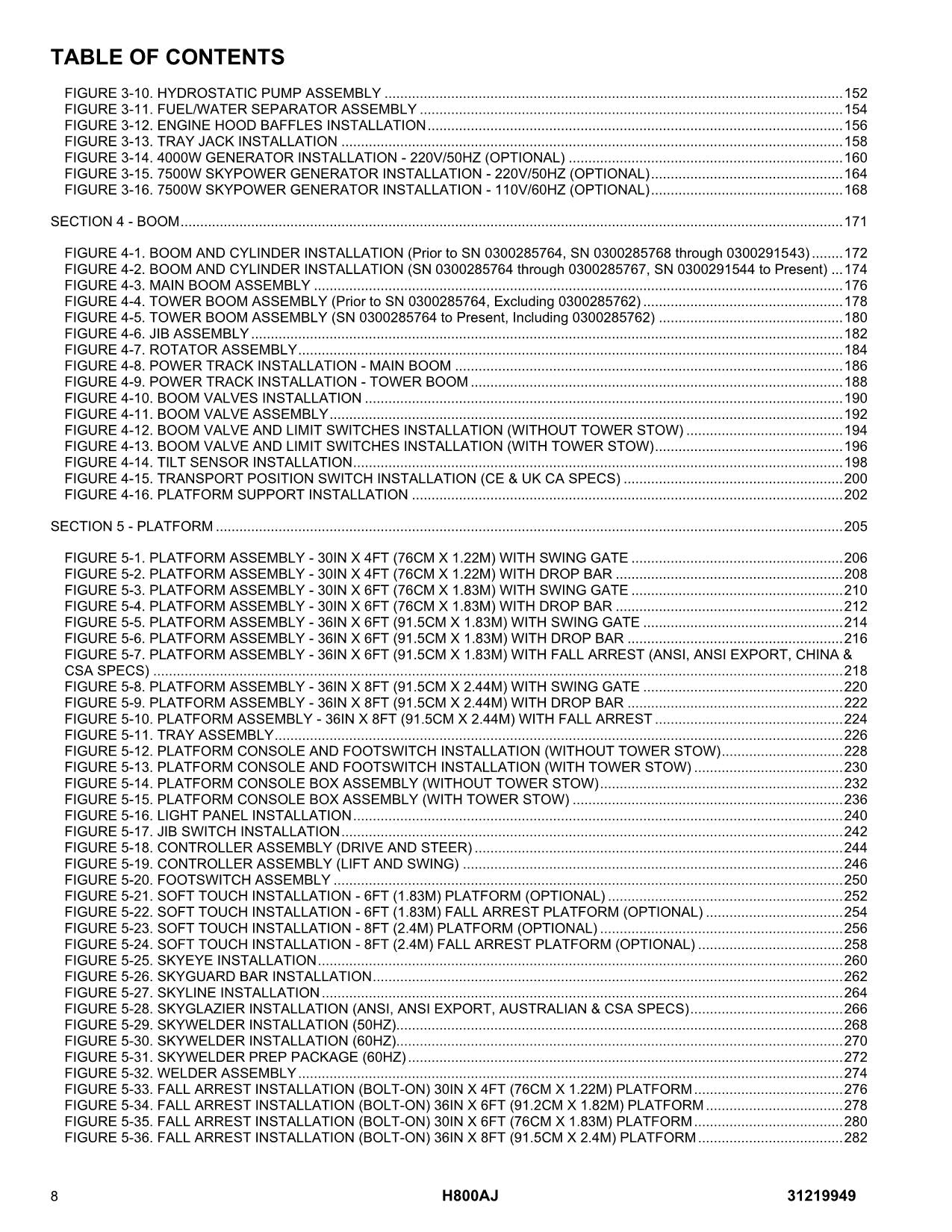 JLG H800AJ Boom Lift Parts Catalog Manual 31219949