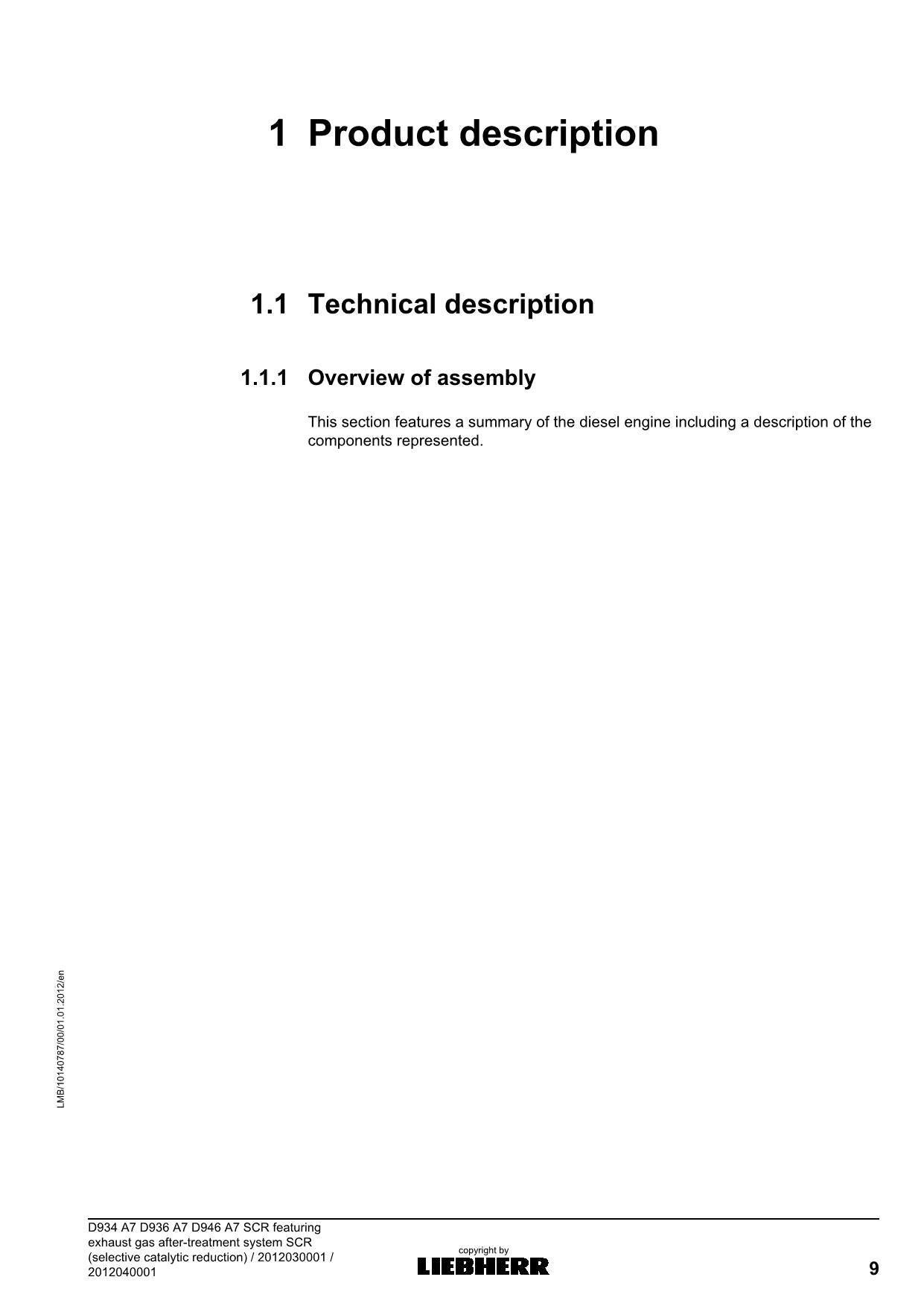 Liebherr D934 D936 D946 SCR featuring exhaust gas engine Operators manual