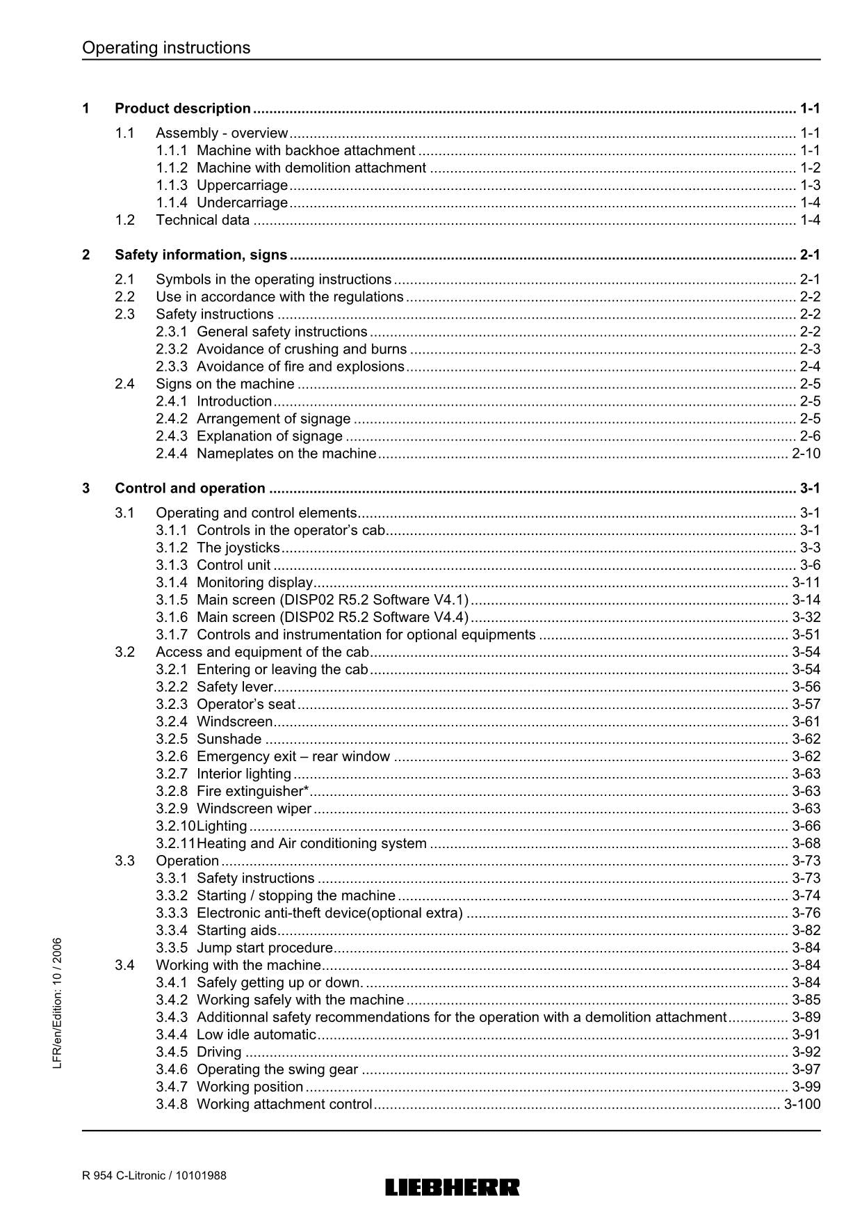 Liebherr R954 C Demolition Excavator Operators manual serial 17856