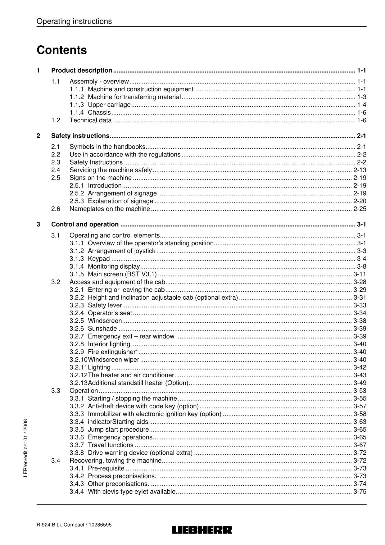 Liebherr R924 B Li. Compact Excavator Operators manual