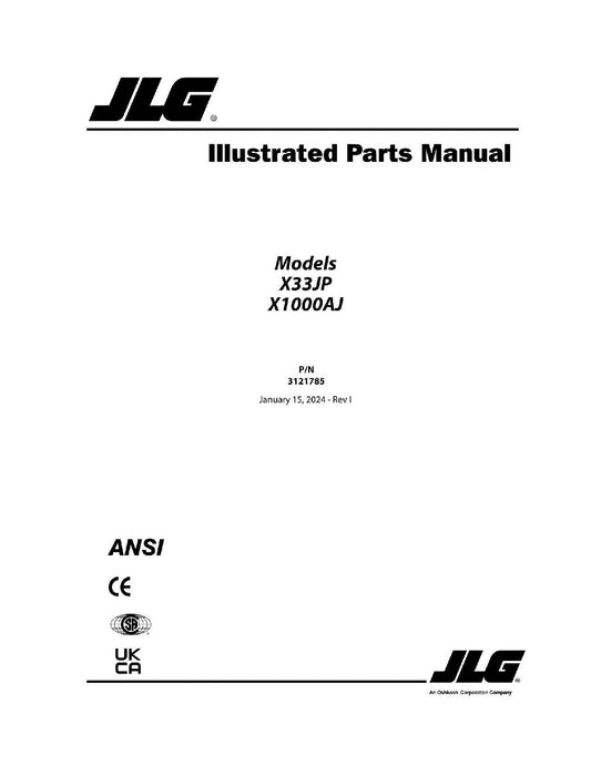 JLG X1000AJ X33JP Compact Crawler Boom Parts Catalog Manual