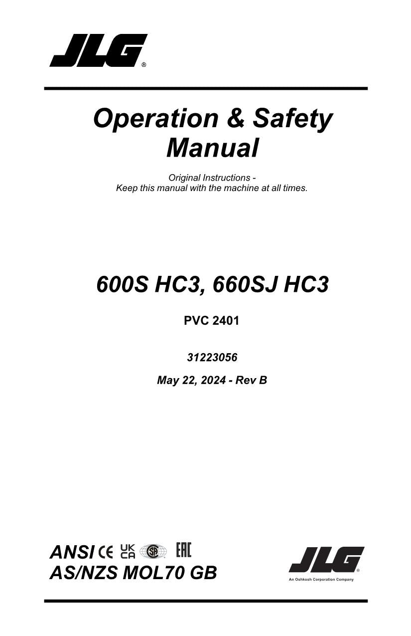 JLG 600S HC3 660SJ HC3 Boom Lift Maintenance Operation Operators Manual 31223056