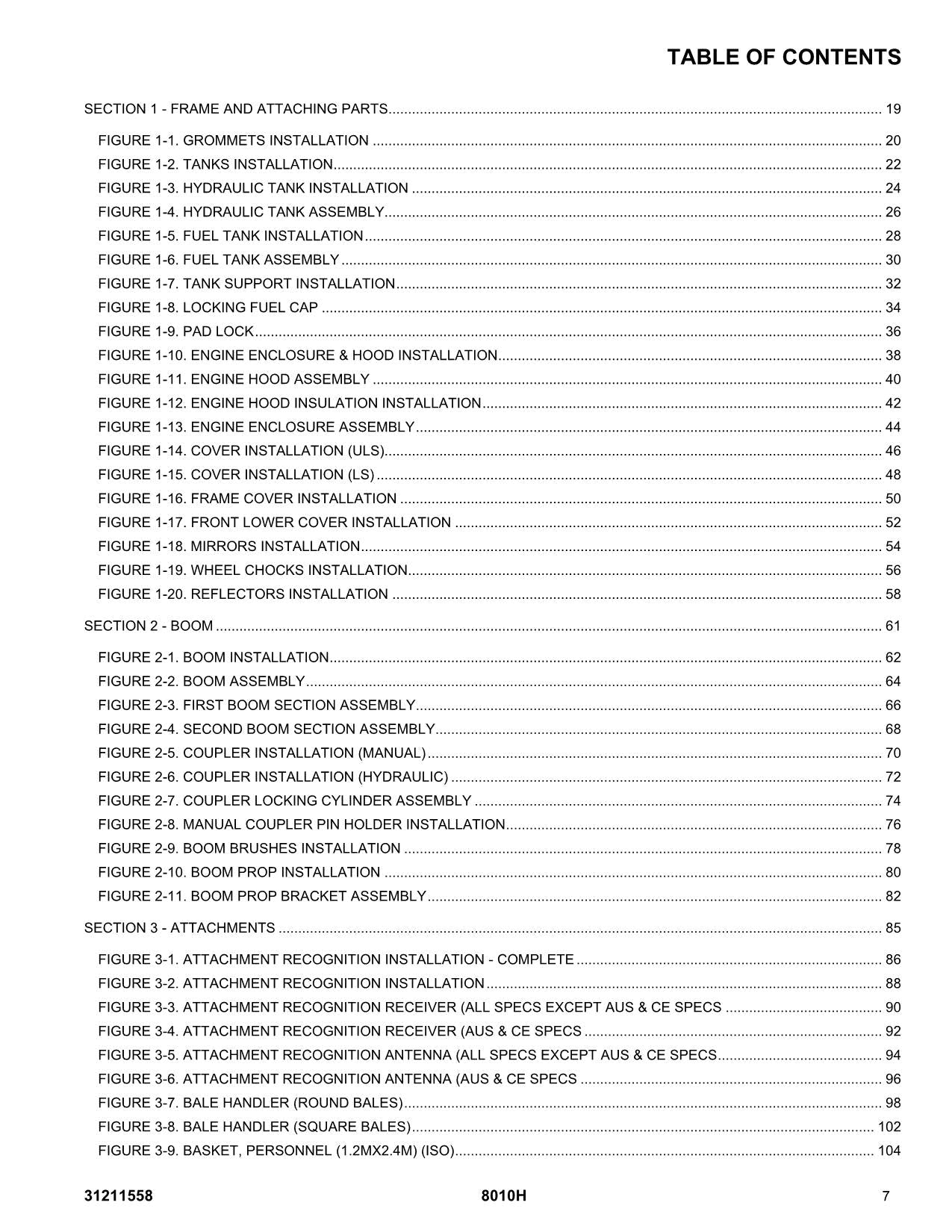 JLG 8010H Telehandler Parts Catalog Manual 31211558