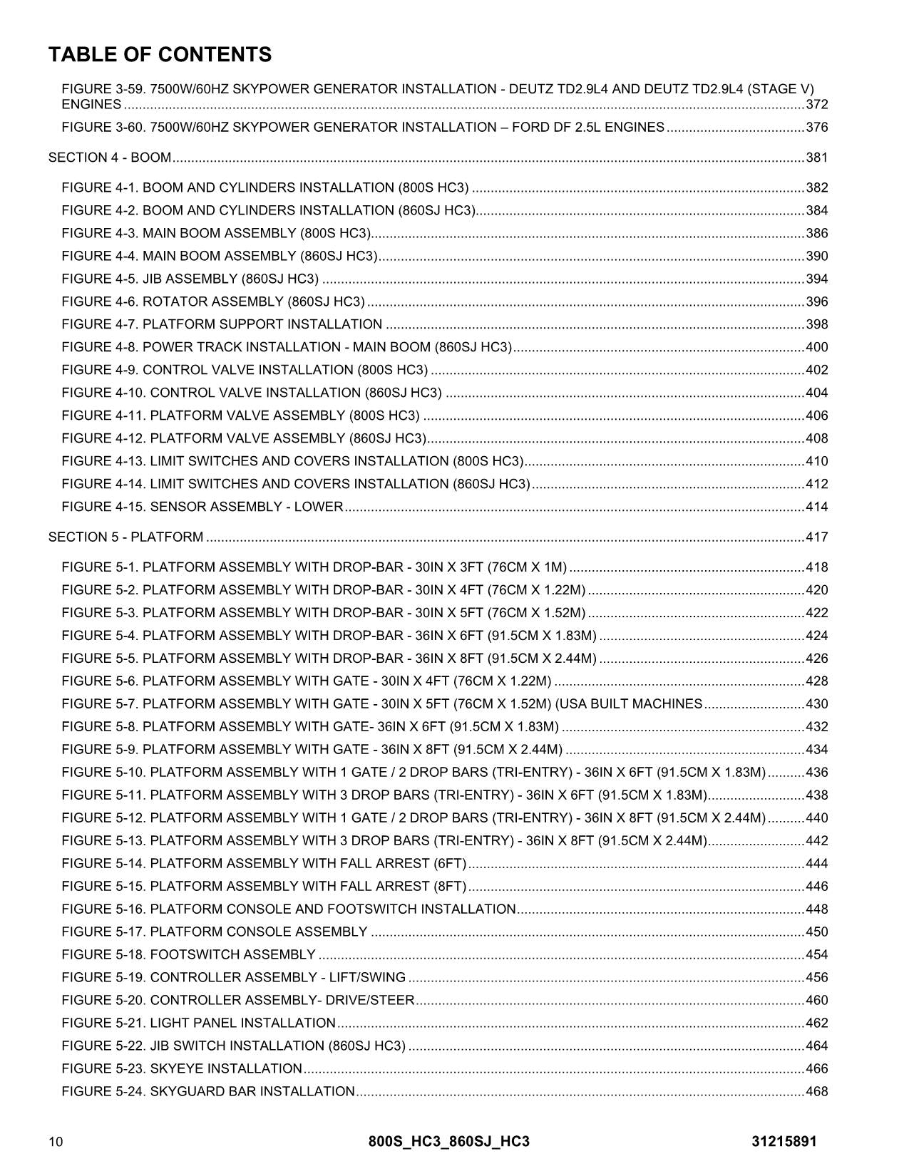 JLG 800S HC3 860SJ HC3 Boom Lift Parts Catalog Manual 31215891