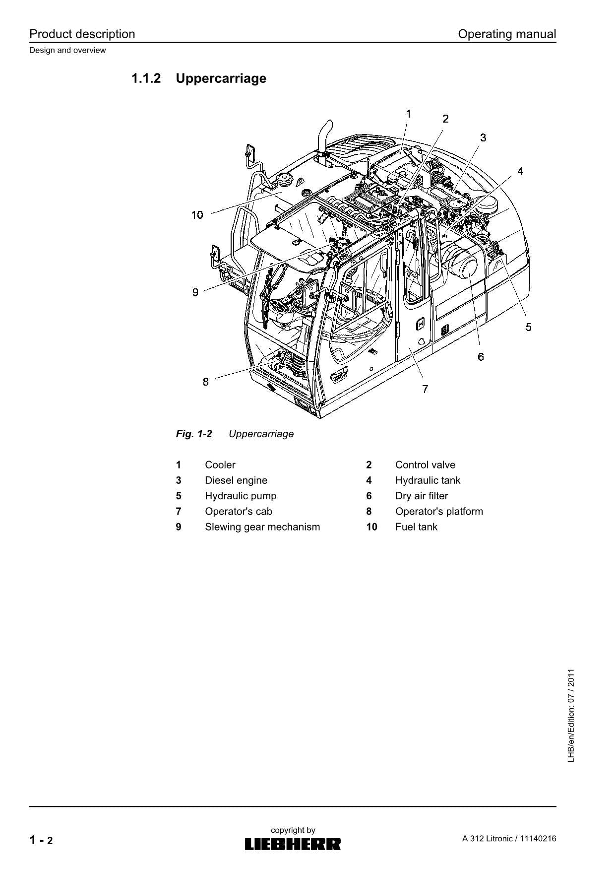 Liebherr A312 Litronic Excavator Operators manual