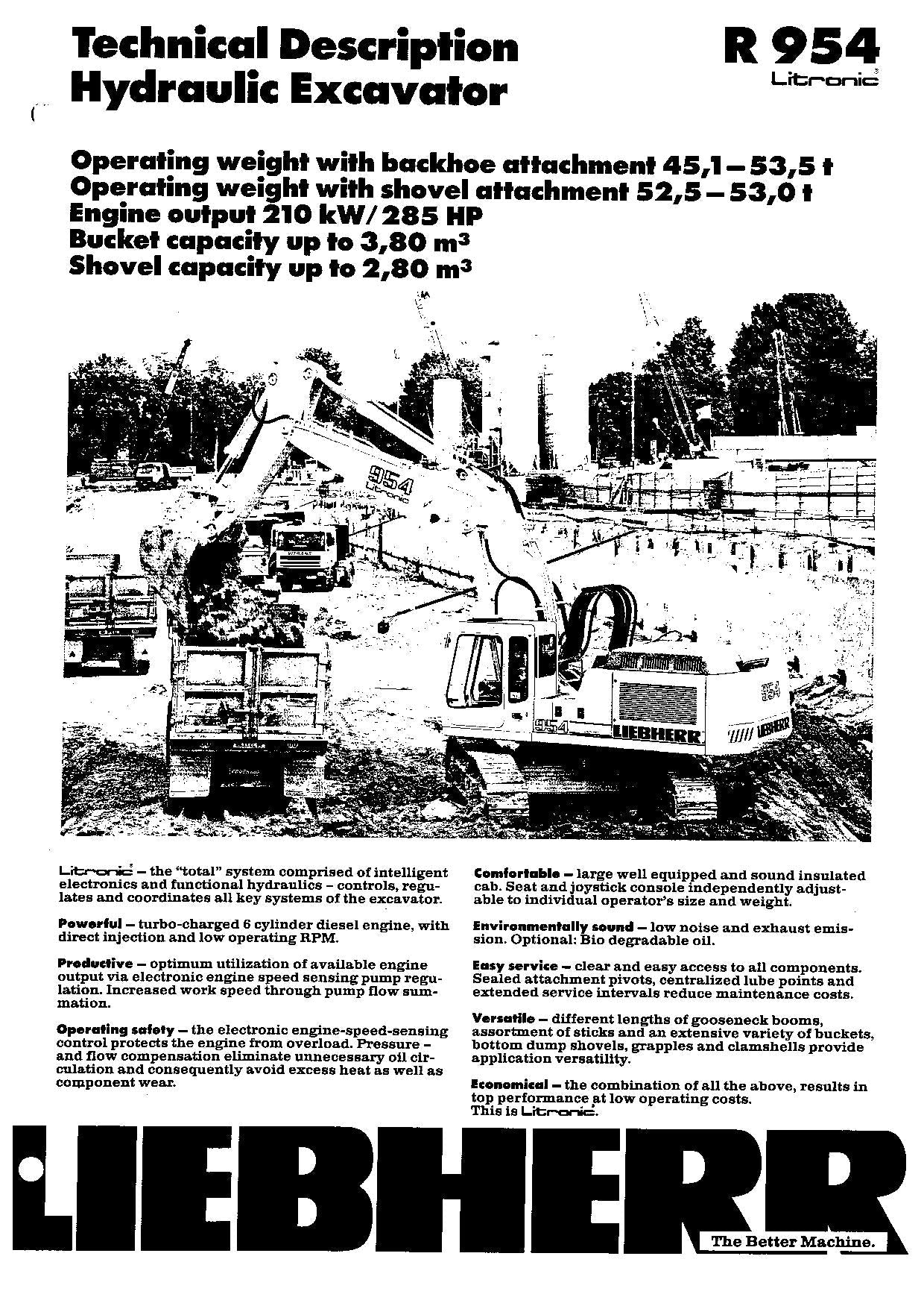 Liebherr R954 Litronic Excavator Operators manual serial 1001