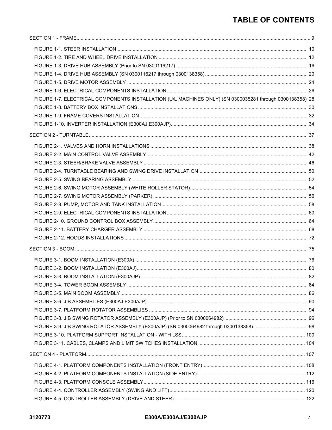 JLG E300A E300AJ E300AJP Boom Lift Parts Catalog Manual Prior to 0300138358