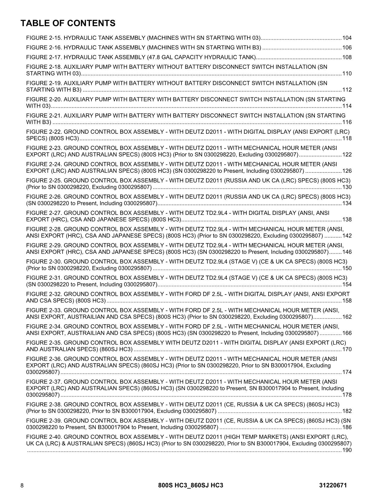 JLG 800S HC3 860SJ HC3 Boom Lift Parts Catalog Manual 31220671