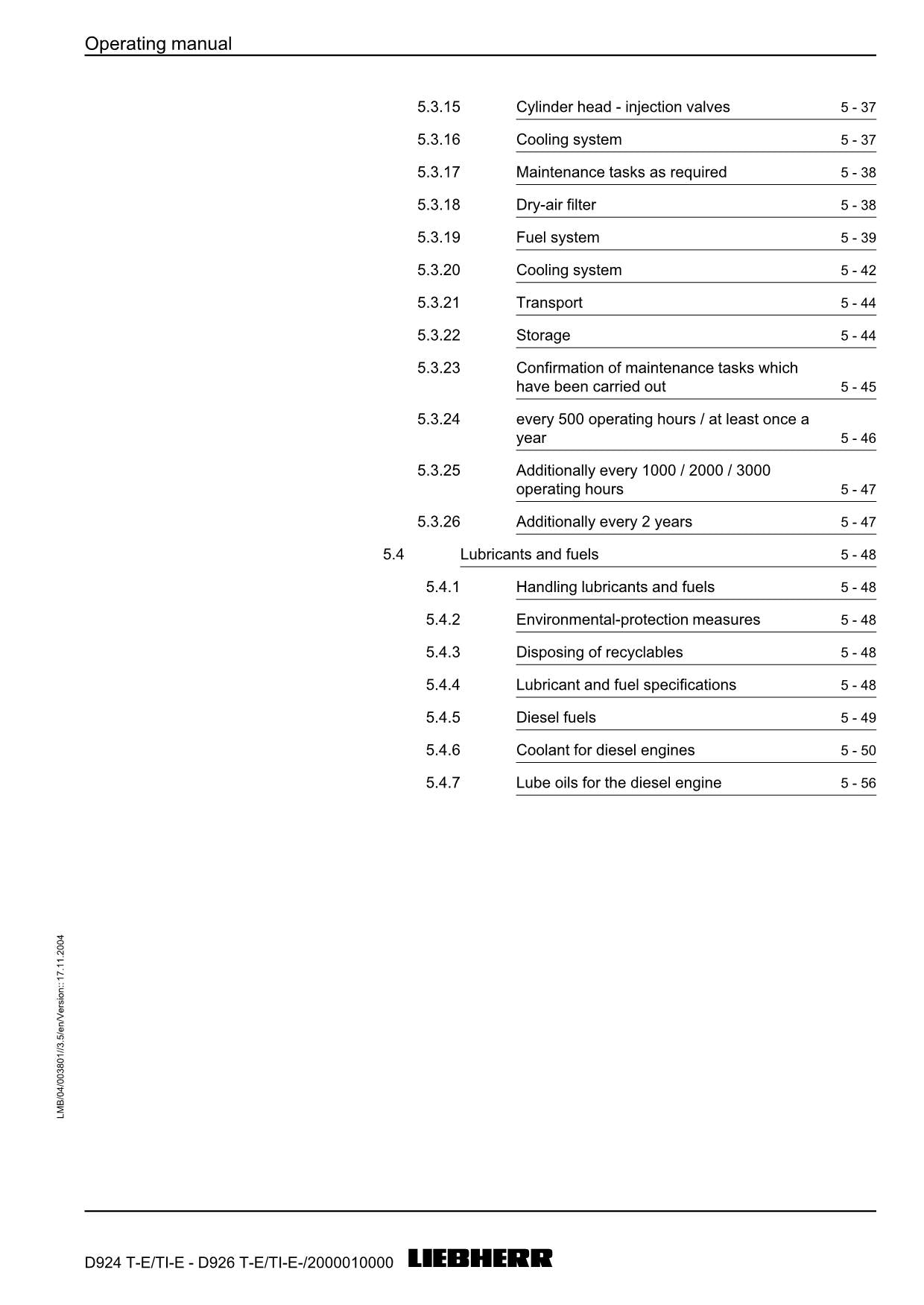 Liebherr D924 T-E TI-E - D926 T-E TI-E engine Operators manual