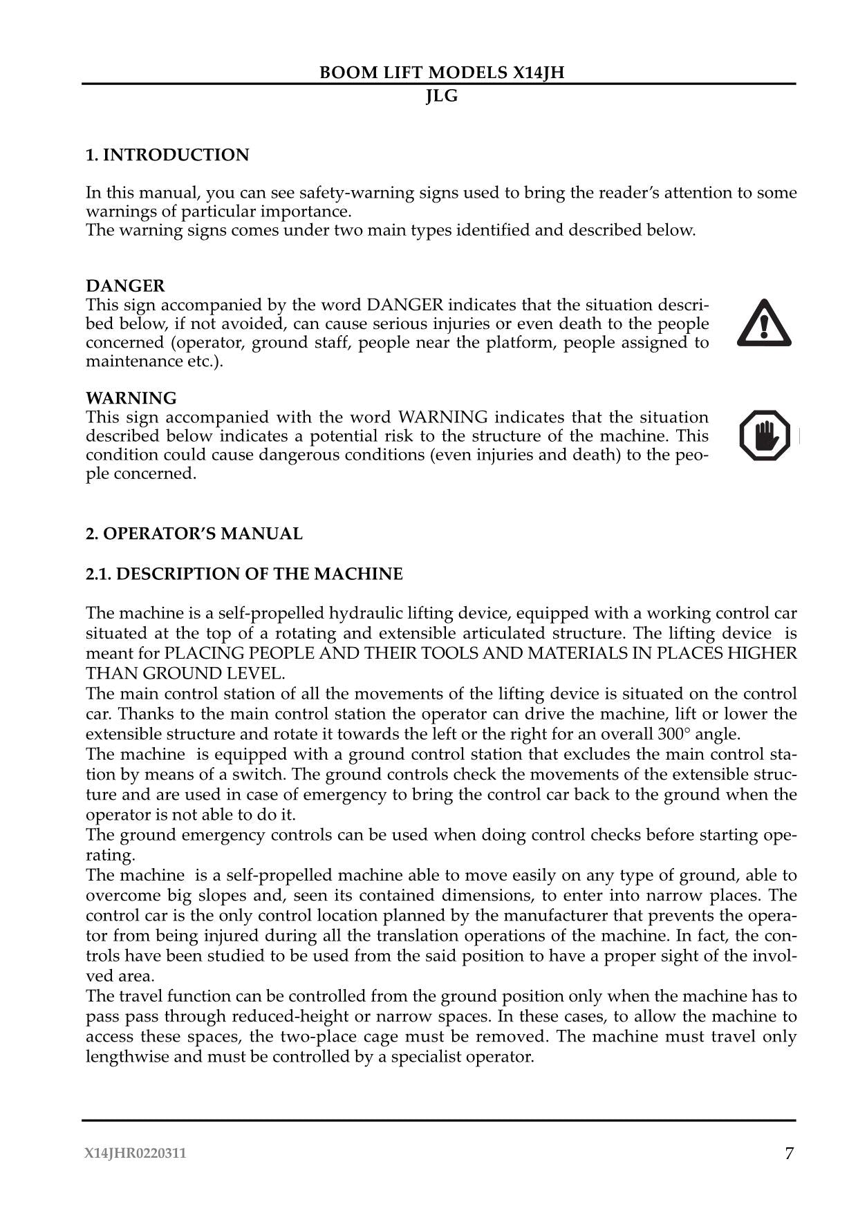 JLG X14JH Compact Crawler Boom Maintenance Operation Operators Manual