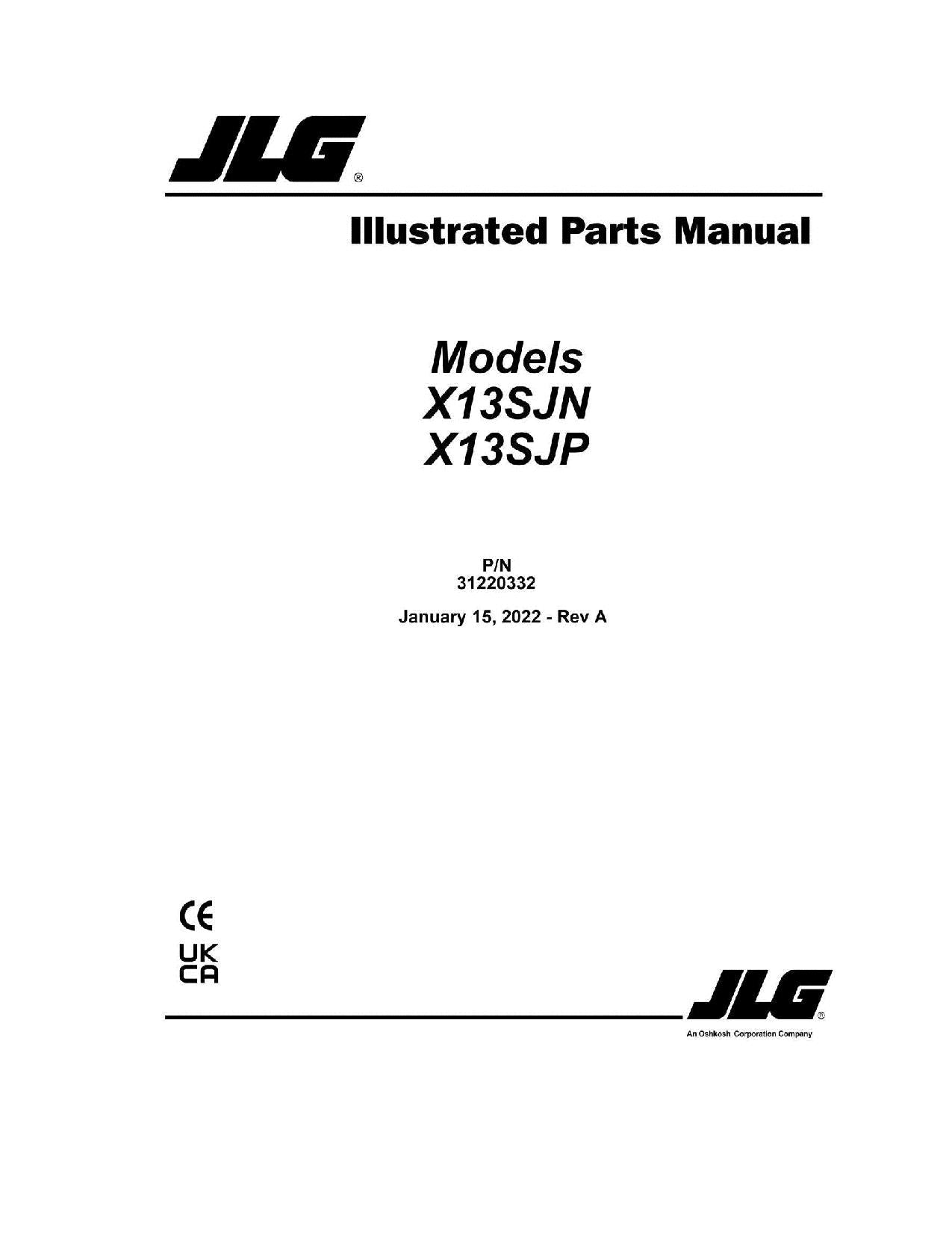 JLG X13SJN X13SJP Compact Crawler Boom Parts Catalog Manual