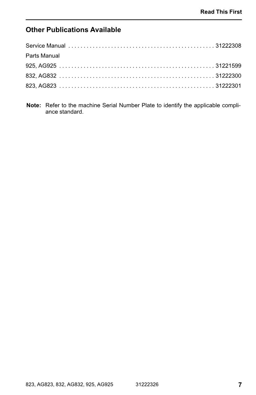 JLG 823 832 925 AG823 AG832 AG925 Telehandler Operators Manual