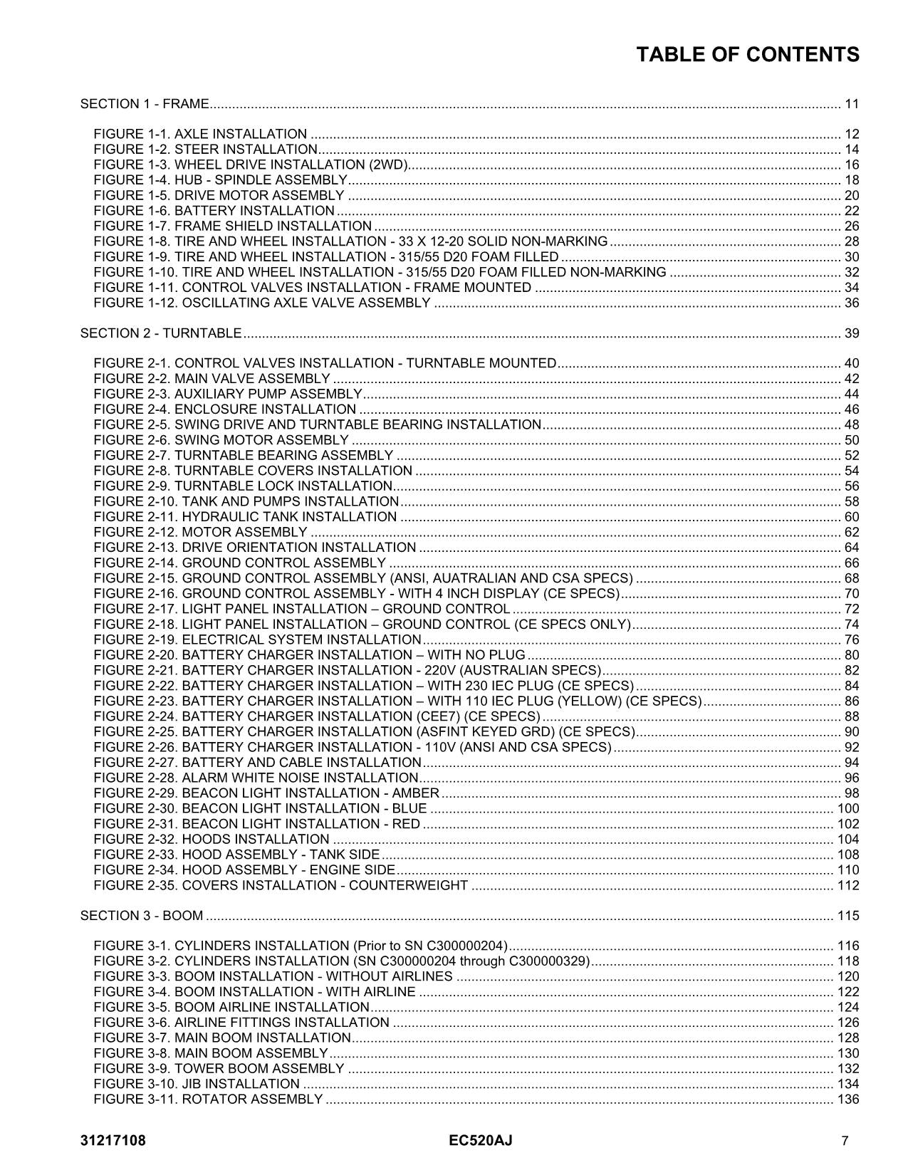 JLG EC520AJ Boom Lift Parts Catalog Manual Prior to C300000330